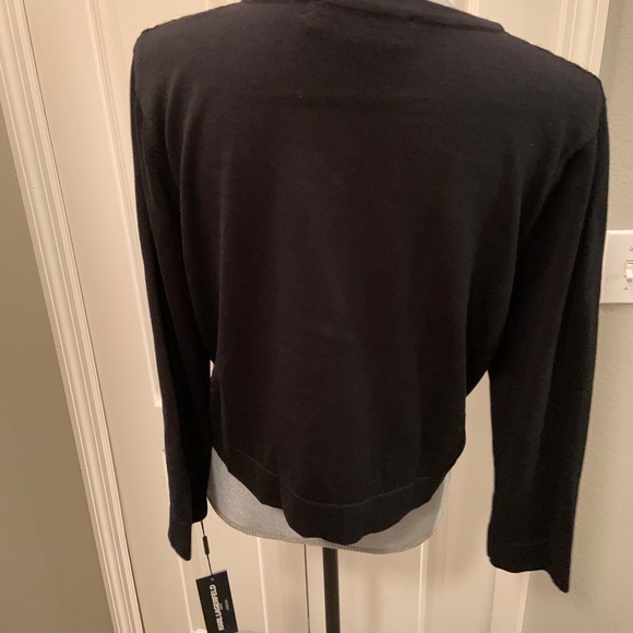 Karl lagerfeld ladies lace front pearl buttons shrug sweater size large - Picture 4 of 5